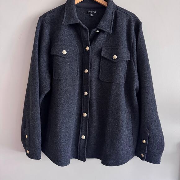 J. Crew Womens Wool Blend Shirt Jacket Shacket Heather Charcoal Gray XXL BT697 - Picture 3 of 9